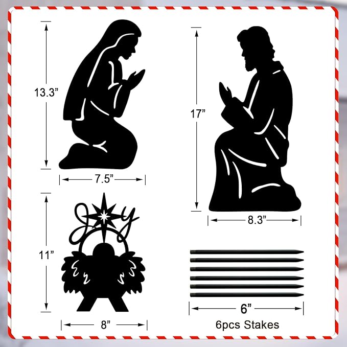 3Pack Metal Nativity Scene Silhouette Outdoor,Christmas Decorations Nativity Set Garden Stake for Outside,Holy Family Yard Deco