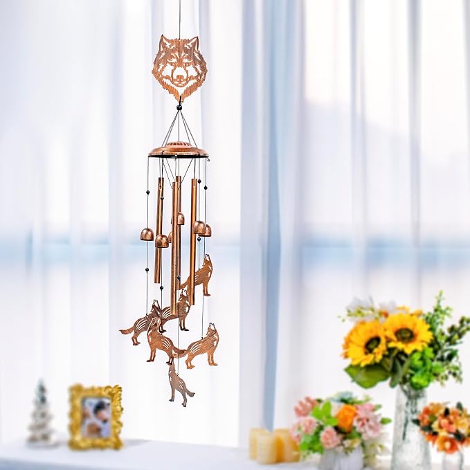 Wolf Wind Chimes for Outside,Wolf Gifts for Men Women/Memorial Gift/House Warming Gift/Birthday Gifts Metal windchimes Outdoors/Indoors,Garden Decor,Patio,Home,Porch,Yard Decorations