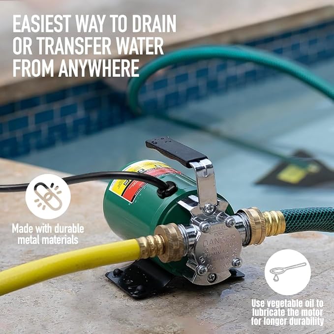 SumpMarine Water Transfer Pump, 115V 330 Gallon Per Hour - Portable Electric Pump with 6' Hose Kit, Remove Water From Pools, Rain Barrel, Aquariums