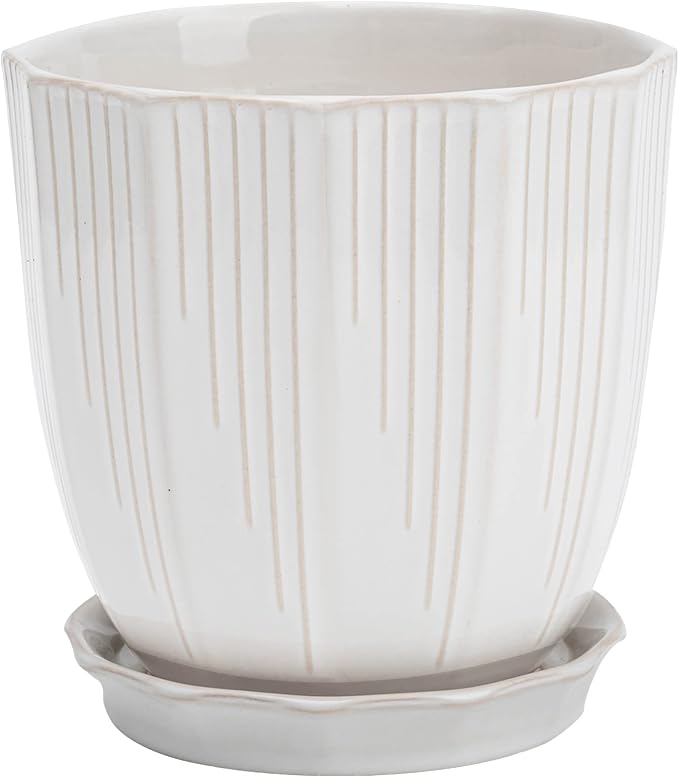 ADN Ceramic Planter, 6 Inch Plant Pots for Plants Modern Decor Indoor Flower Pot with Saucer and Drainage Hole, White