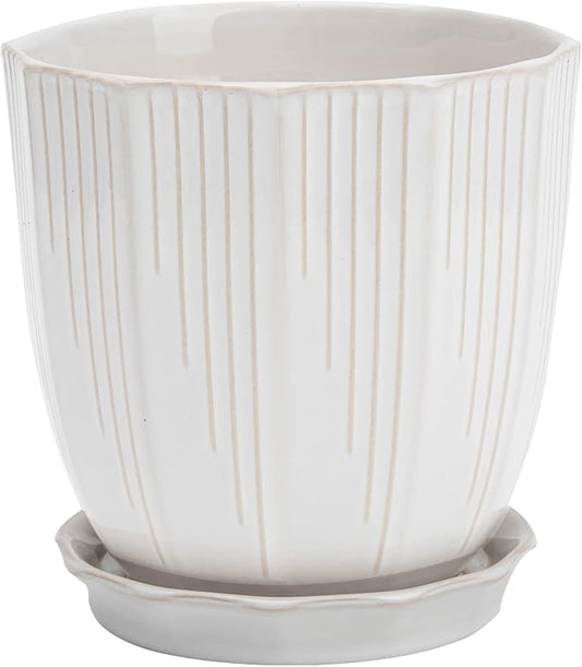 ADN Ceramic Planter, 6 Inch Plant Pots for Plants Modern Decor Indoor Flower Pot with Saucer and Drainage Hole, White