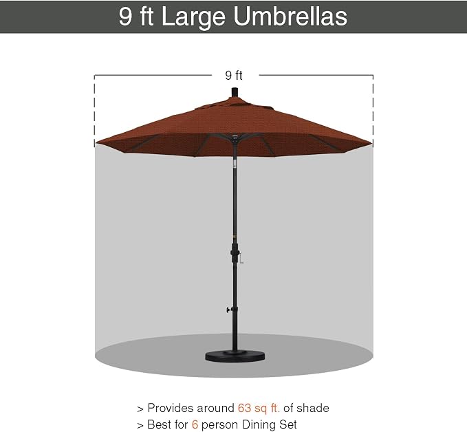 California Umbrella 9' Round Aluminum Outdoor Deck, Pool or Patio Umbrella, Crank Lift, Auto Tilt, Bronze Pole, Terracotta Olefin