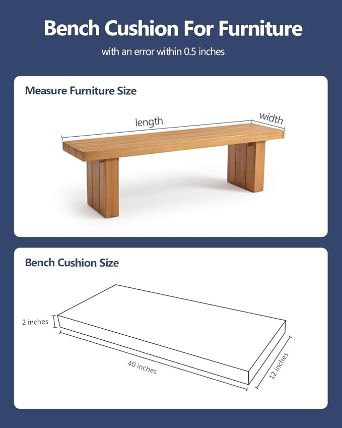 40x12x2 Outdoor Bench Cushion, Strengthen Waterproof Seat Cushions, High-Density Bench Pad with Anti-Slip Bottom, Outdoor Cushion for Patio Garden Swing Furniture - Midnight