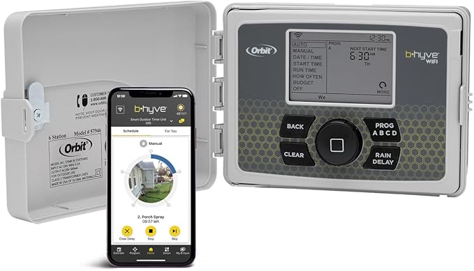 Orbit B-hyve Smart Indoor/Outdoor Sprinkler Controller - 6-Zone - App Controlled Smart Controller with Custom Irrigation Schedules - Weatherproof Multi-Zone Sprinkler System - 57946