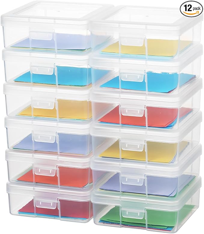 novelinks Plastic Small Storage Containers with Lids for Organizing | 12 Pack, Small Clear, Task Boxes for Special Education, Board Game Storage Containers, Balloon Storage Organizer, Mini Box