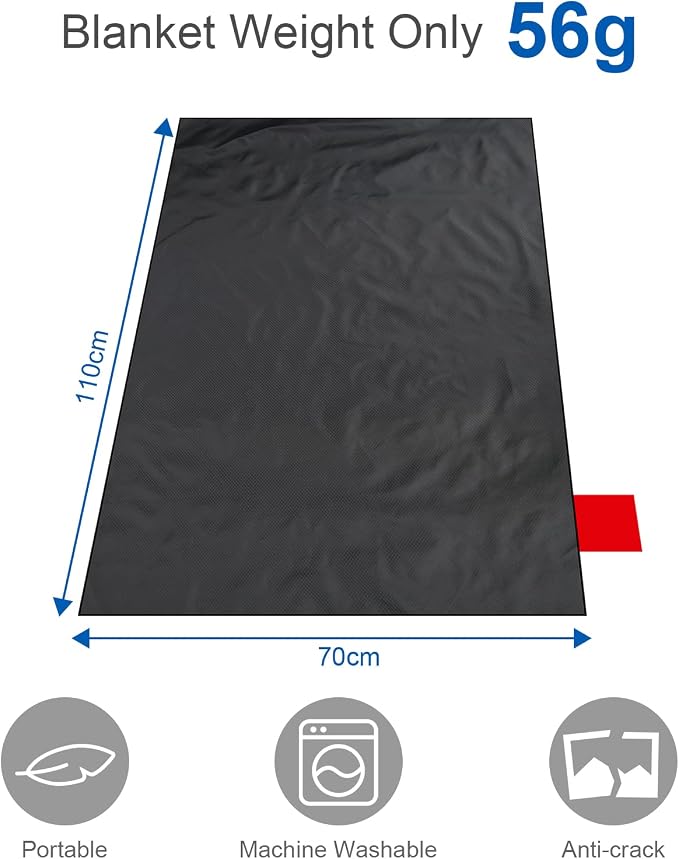 Ainiv Picnic Blanket, Mini Pocket Beach Mat 27.5 x 43.3IN (1-2 People) Foldable, Lightweight Waterproof Sand Free, Foldable Thin Ground Sheet for Outdoor Camping Hiking Travel - with Hand Strap