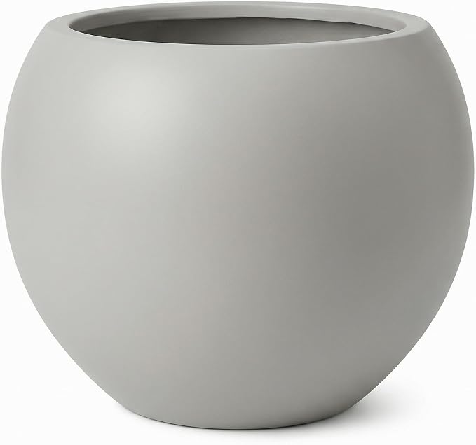 DTY Mount Sherman 21.1'' D x 16.7'' H (Pot Opening 14.6") Fiberstone Round Planter with Drainage Hole, Smooth Finishes, Weather Resistant for Indoor and Outdoor, 2 Extra Coco Mats - Light Gray, Large