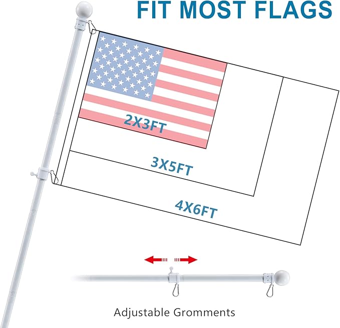 Flag Pole for Outside House - 5ft Heavy Duty Metal Flagpole Kit,Tangle Free, 2 Angle Mount for Grommet Flags,Banner,Garden Flag, for Outdoor Porch,Yard,Garage,Patio Balcony Use