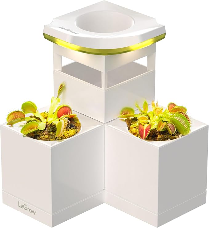LeGrow Venus Fly Trap Pot, 50000lux Grow Light with Timer, 7 Days Watering Free, Indoor Planter with Drainage Hole & Self-Watering Tray for Carnivorous Plant, Sundew, Succulent, Cactus [No Plant]