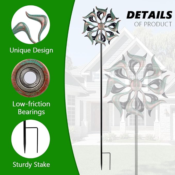 Stargarden Wind Spinners Outdoor, Metal Wind Spinner | Kinetic Wind Sculptures & Spinners, Decorative Pinwheels Double Windmill for Yard, Garden Decor