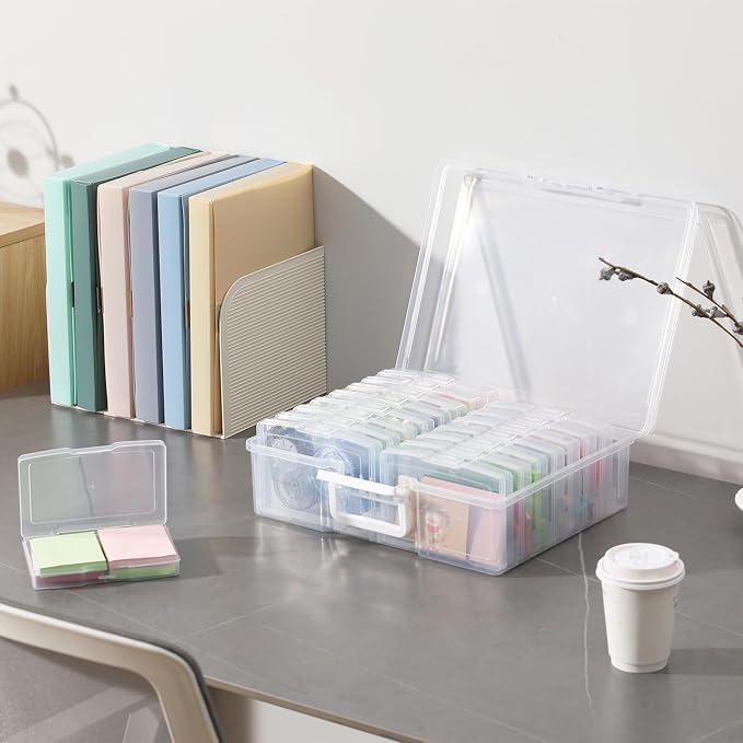 16 Pack Small Plastic Storage Box Gradient Color Storage Container (Clear)