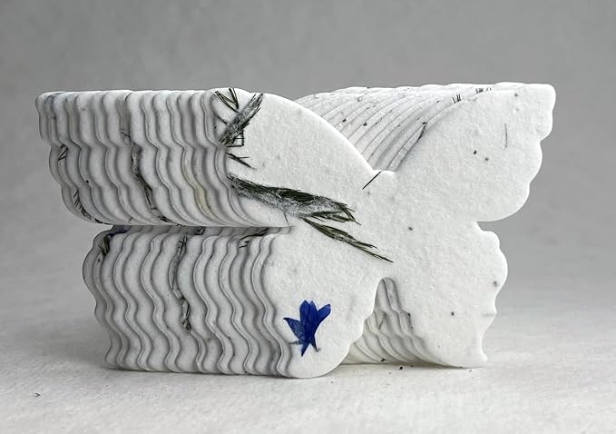 Of The Earth Handmade Paper - Wildflower Seed Paper Butterfly Shape - Large 3" - Set of 24 (30s Bachelor Button & Fern)