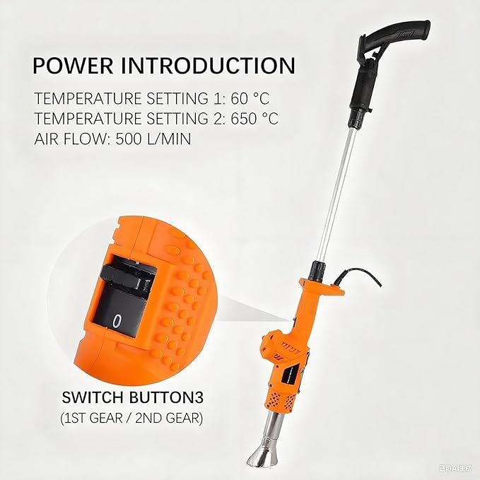 Electric Weed Burner 2000W Thermal Weeder & Hot Air Gun, 1202℉ Max Temperature, Includes 5 Nozzles, Ideal for Garden Grass, BBQ Ignition, Ice Melting