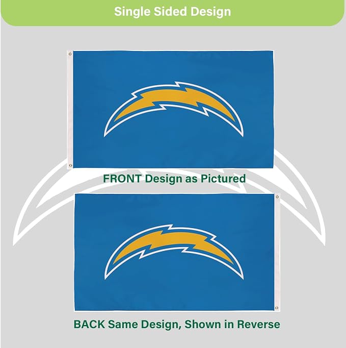 Team Sports America NFL Los Angeles Chargers 3 x 5 Outdoor Durable House Flag with Grommets | Sport Team Flag & Banner | Indoor Wall Decor Flag for Room | Works with Flag Poles for Outside House