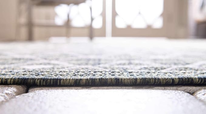 Unique Loom Outdoor Trellis Collection Area Rug - Tribal Trellis (2' x 6' 1" Runner, Green/ Natural)