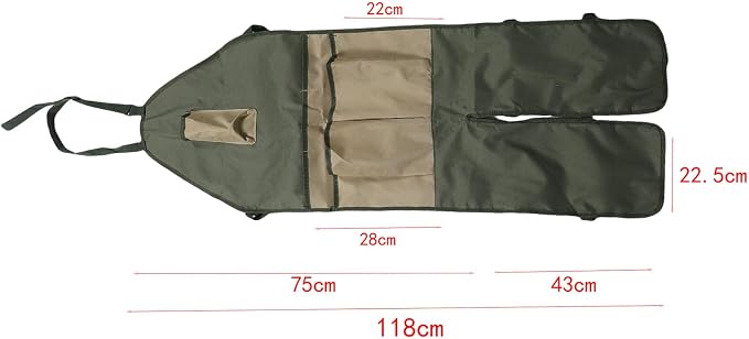 Apron for Long Gardening, Gardening Apron with Adjustable Leg Protector, Six Pockets 600D Oxford Cloth Water Proof for Garden Outdoor Work, Lawn Care, Pruning (Green with Khaki Pockets)