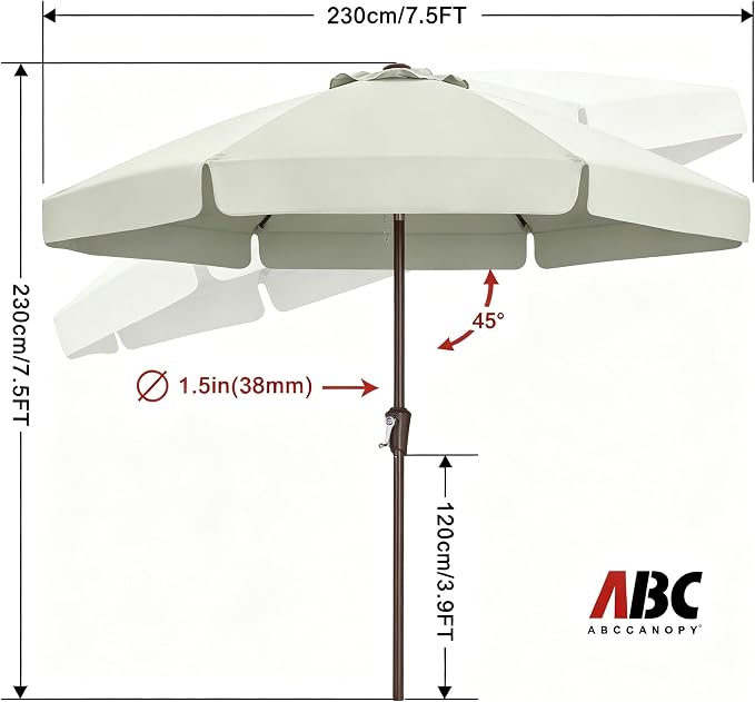 ABCCANOPY 7.5ft Scalloped Patio Umbrella, Outdoor Table Umbrella with Tilt and Crank, Fiberglass Ribs Deck Umbrella for Patio, Pool, Garden, Picnic (Light Beige)