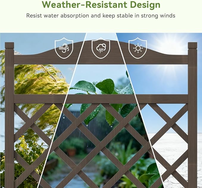 COMHOMA 2 Pack Planter Box with Trellis and Wheels, 48In Elevated Raised Garden Bed, Drainage Holes, Outdoor Lattice for Climbing Flowers, Vegetables, Patio Balcony, Brown