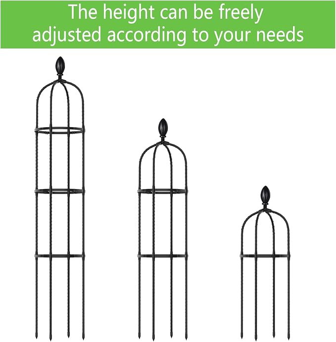 2 Pack 5Ft Tall Garden Obelisk Trellis for Climbing Plants Outdoor, Plant Trellis Garden Tower Trellis for Potted Plant Climbing, Flowers Vegetable Cucumber Trellis