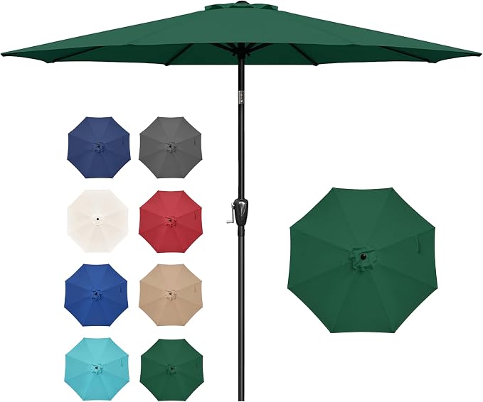Simple Deluxe 9FT Outdoor Patio Umbrella Table Market Umbrella with Push Button Tilt and Crank, 8 Sturdy Ribs, UV Protection Waterproof for Garden, Lawn, Deck, Backyard, Pool, Green