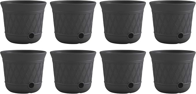 Suncast 8 Pack 14" x 12" Round Resin Decorative Weatherproof Outdoor Hideaway Standard Garden Hose Storage Pot with Drainage Holes, Gray
