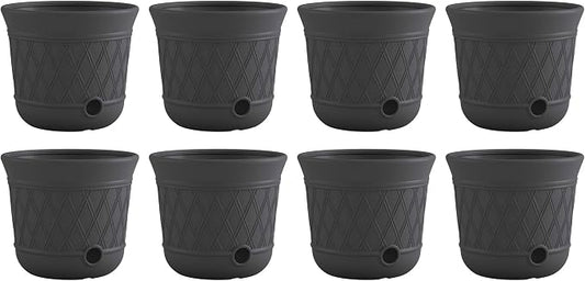 Suncast 8 Pack 14" x 12" Round Resin Decorative Weatherproof Outdoor Hideaway Standard Garden Hose Storage Pot with Drainage Holes, Gray