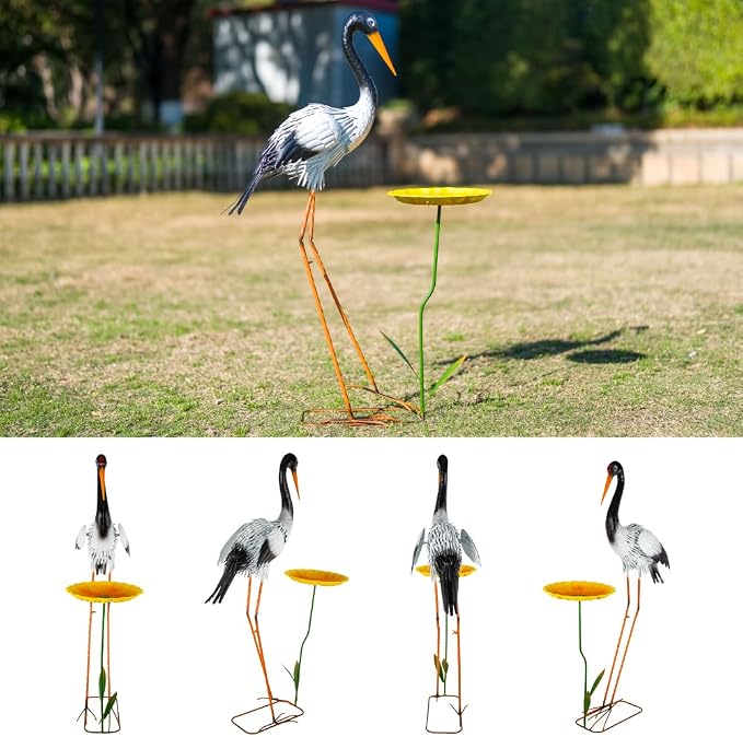 38" Garden Statue Large Outside Egret Sculpture Outdoor Decor | Metal Bird Yard Art Patio Decoration Lawn Ornaments Windproof Backyard Pond Porch Pool Deck Landscape Bird Lover Gift