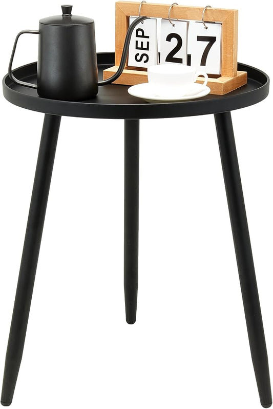 Linpla Decent End/Side Tables - Small Round Accent Table, Metal Black Narrow Night Stands with 3 Legs, Ideal for Any Room-Side Tables Living Room, Bedroom, Tall Plant Stand Balcony, Indoor & Outdoor