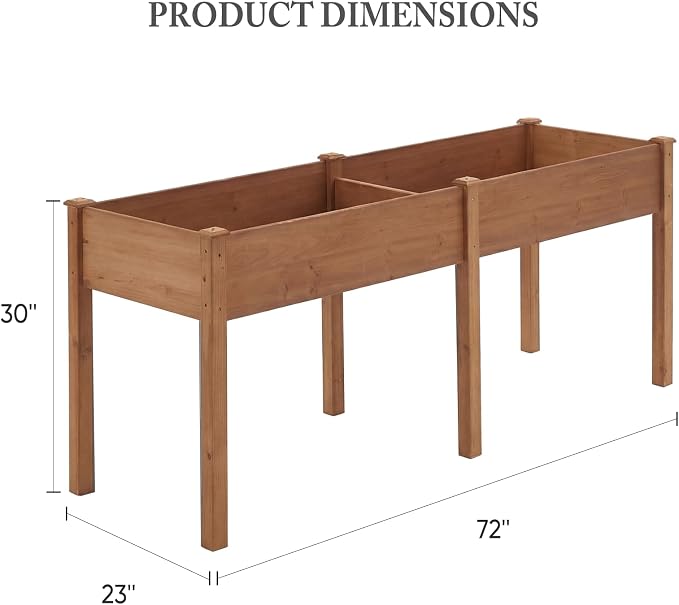 DUMOS Raised Garden Bed 72x23x30 Inch, Outdoor Planter Box with Legs, Elevated Wood Garden Bed with Liner for Herbs Flowers Vegetables, Wooden Planter Box for Patio, Balcony, Backyard, Brown