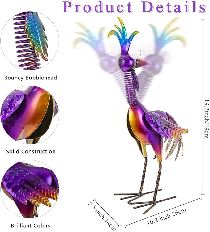 Metal Wacky Rooster Garden Statue, 19'' Rooster Decor Yard Statue Decorations Outdoor, Chicken Yard Art for Outside, Patio, Backyard, Lawn(Purple)