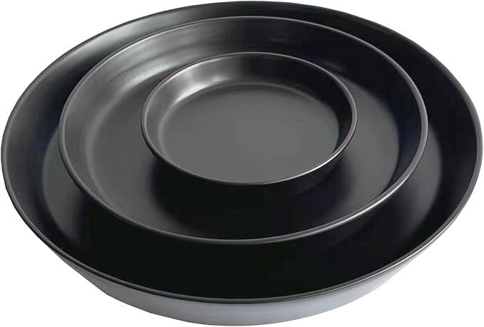 Ceramic Plant Saucer Tray 10 11 12 Inch Black, 11.3" OD x9.7 ID x1.8 Deep| Round Sturdy Heavy Duty Glazed Bevel Planter Drip Flower pots with Catch Basin for Indoor Outdoor Plants