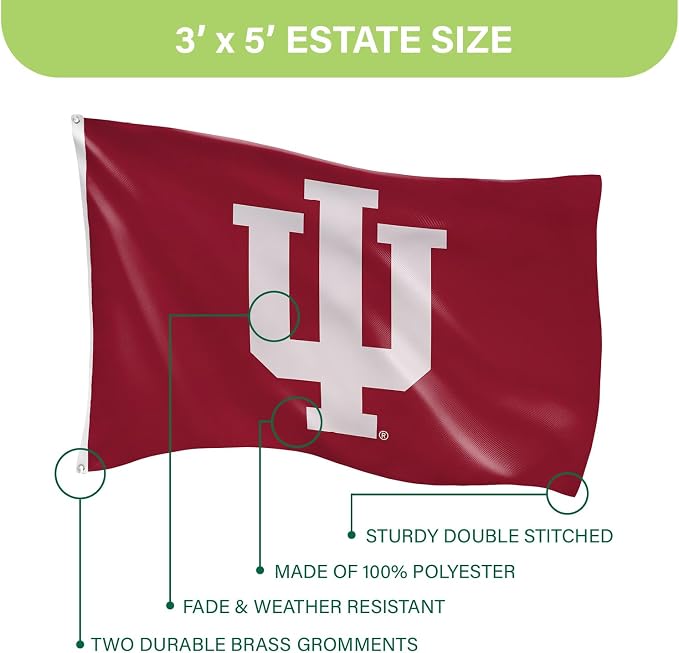 NCAA Indiana University Flag with Grommets, 3'x5' IU The Hoosiers Outdoor College Flags & Banners for Garden Patio, Indoor Decor for Home Apartment Dorm Rooms