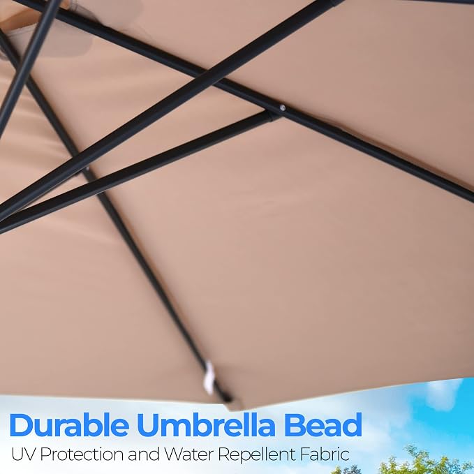 10ft Patio Table Umbrella, 6 Sturdy Ribs with Push Button Tilt, Easy Close Open Crank, Outdoor Furniture for Garden Lawn Deck Pool Beach, Weatherproof Fabric