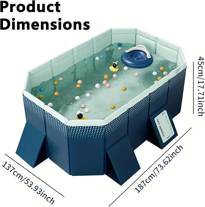 Foldable Pool, Hard Plastic Collapsible Pool, Large Non Inflatable Rectangle Pool Above Ground, Backyard Pool for Adults, Oversized Thickened, Easy Assembly (73.6 Inch)
