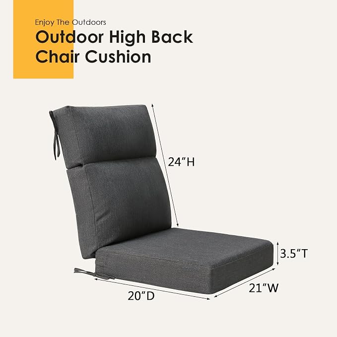 Outdoor High Back Chair Cushion, 2 Pack 44x21 inches Patio Chair Cushions Water Repellent Rocking Cushions Indoor Furniture Seat Pad, Charcoal Gray