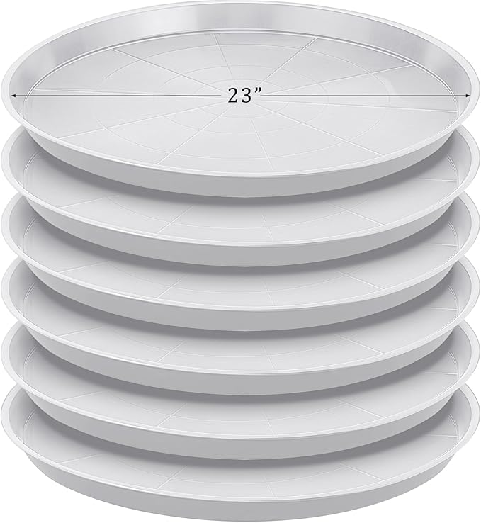 Eccliy 6 Pack Plastic Plant Saucer Heavy Duty Planter Saucers Large Plant Pot Saucers Plastic Water Trays for Indoors and Outdoors Flower Plant Plant Drip (White,23 Inch)