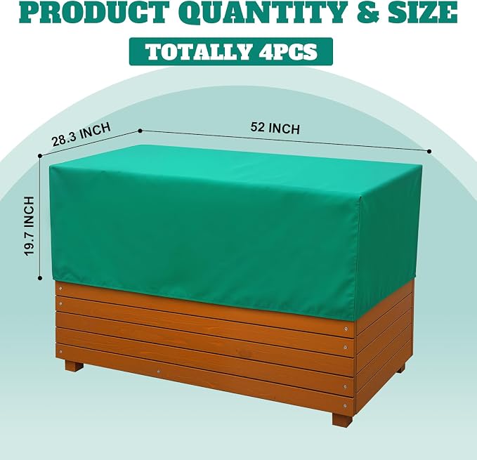 4 Pcs Plant Covers Freeze Protection 52×28.3×19.7 Inch Rectangular Plant Box Cover with Drawstring Large Tree Covers Frost Protection Blankets for Outdoor Garden Raised Beds(Green)