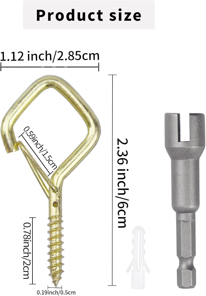 100 PCS Gold Eye Screw Hooks for Hanging Heavy Duty with Safety Buckle.Metal Ceiling Hooks for Hanging Plants Cup Wind Chime Bird Feeders Patio Lights At Indoor&Outdoor