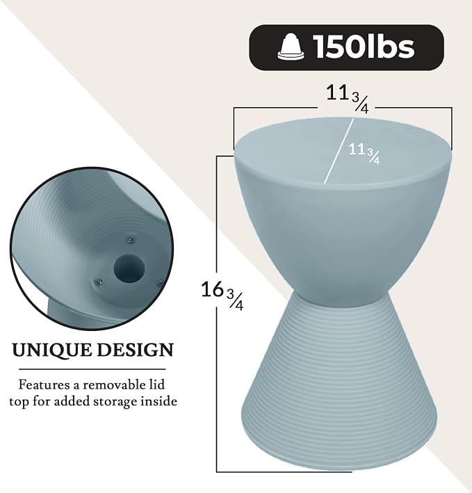 LeisureMod Modern Hourglass Side Table - ABS Shell Drum End Table with Storage for Indoor & Outdoor Use, Dusty Blue