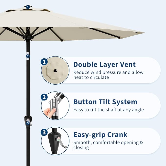 Garvee 9FT Patio Umbrella - Outdoor Table Umbrella with Smooth Crank Lift, Push Button Tilt and 8 Sturdy Ribs - Market Umbrella UV Protection Waterproof for Pool, Deck, Yard, Garden