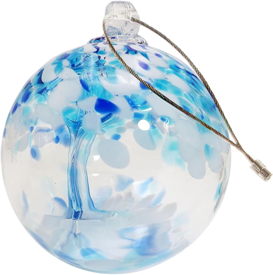 Dale Tiffany Hand Blown Glass, 4" Diameter Aqua, Tree of Life Collection, Witch Globe Hanging Garden Indoor/Outdoor Decorative Ornament Gazing Ball