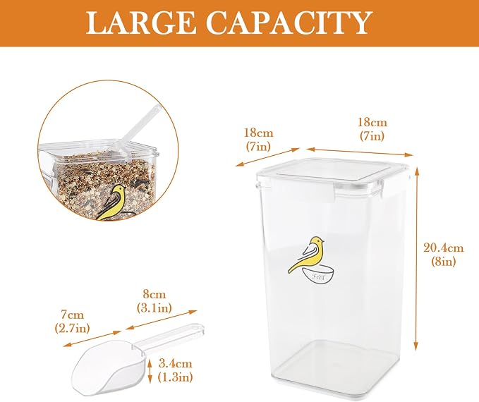 Bird Seed Storage Container-Airtight Bird Food Container 6L Pet Food Storage Containers with Birds Seed Scoop-Wild Birds Seed Dispenser-for PetBirds Parakeets Finches Foods