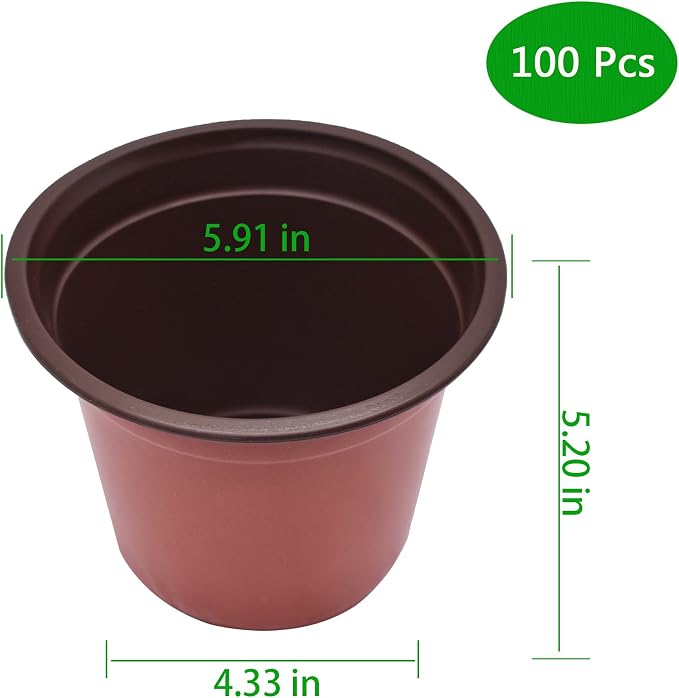 HOSTIC 5.9 Inch Nursery Pot Seedling Pot Plant Container Seed Starting Pots Multipurpose Plastic Pots 100 Packs
