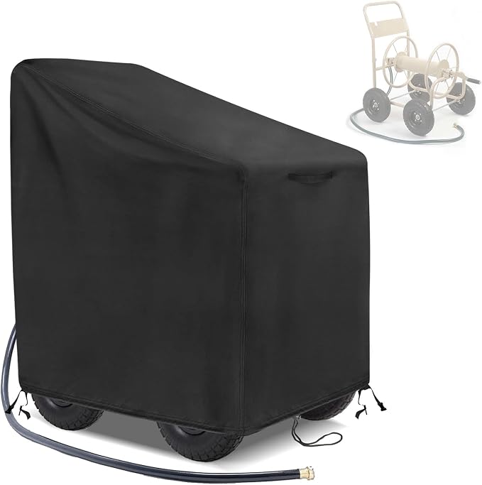 Garden Hose Reel Cart Cover, 600D Outdoor Hose Cart Covers for outside, Waterproof Hose Reel Cover, All Season Protection-30.3"L x26.3"Wx 35"H