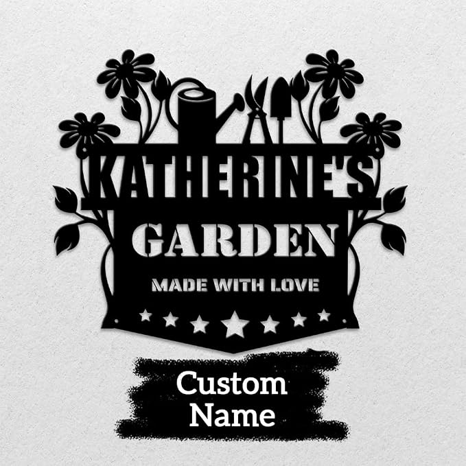 MeMate Garden Sign, Garden Signs for Outdoor Decor, Personalized Metal Signs Garden, Customized Name Wall Art, Large Sign for She Shed Vegetable Garden Porch Deck, Personalized Outdoor Plaques