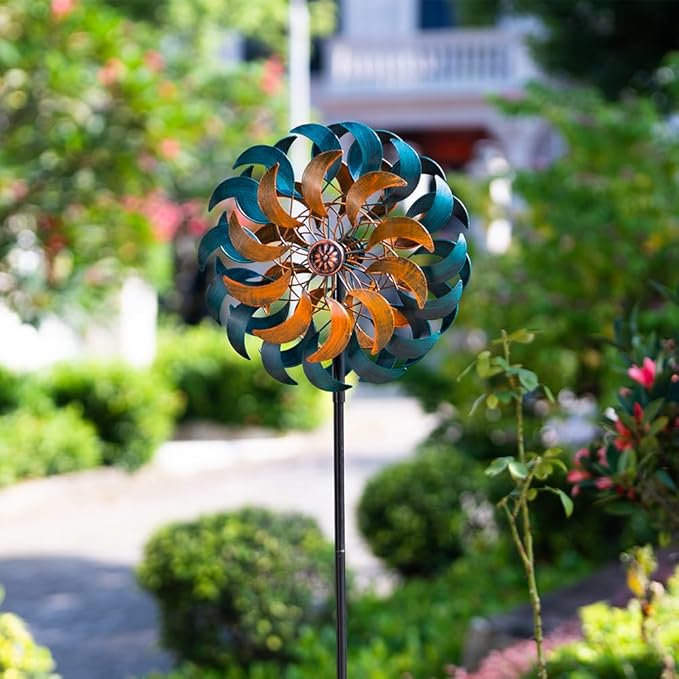 Stargarden Garden Wind Spinners, 13”W Kinetic Wind Sculptures | 4 Layers Windmills Lawn Ornament Décor