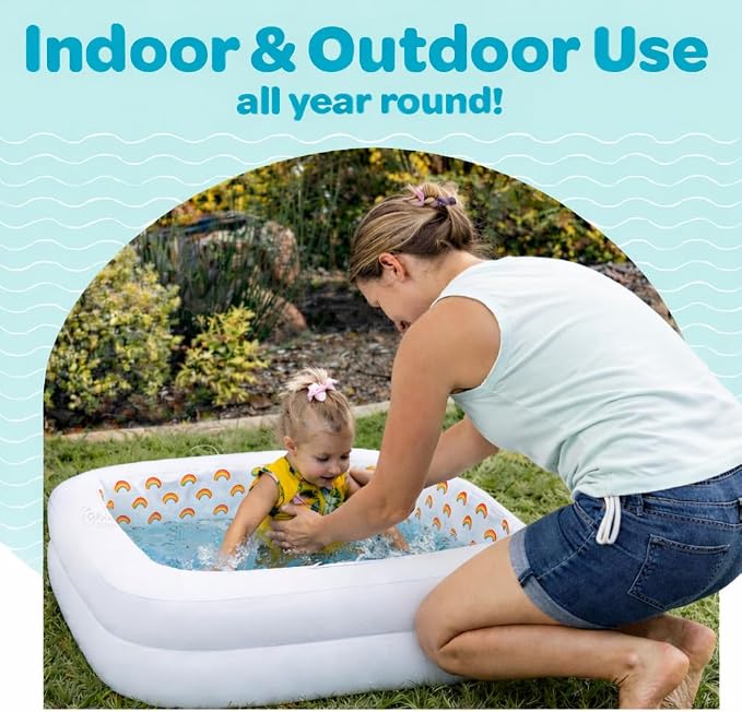Inflatable Square Baby Pool, White, Portable Swimming Pool for Toddler Summer Must Have Kids Gift, Toddler Travel Essential, Water Toys