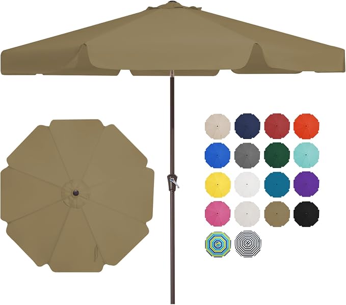 JEAREY 9 FT Patio Umbrella Outdoor, Table Umbrellas Market Umbrella w/Push Button Tilt/Crank, 8 Sturdy Ribs(Tan)