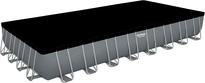 Bestway Power Steel Frame Pool Complete Set Square, with Sand Filter System, Ladder, Floor and Tarpaulin, 955x488x132 cm, Grey