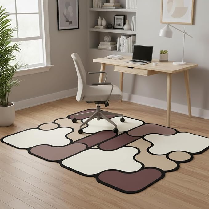Unique Splicing Geometric Pattern Funky Shaped Rug 7x9 Modern Abstract Beige Brown Khaki Faux Wool Thin Comfort Durable Rugs for Bedroom Diningroom Dorm Farmhouse Living Room Art Decor Mats